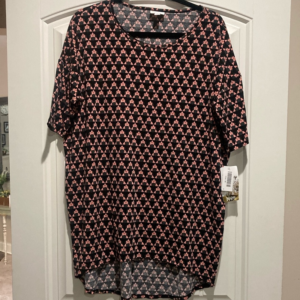 Lularoe Disney Irma black and Pink Geometric Minnie Mouse Patterned Top
